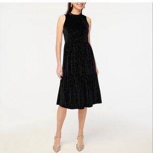J Crew Factory Shimmer Velvet Sleeveless Midi Dress Sparkle Black Women’s 00
